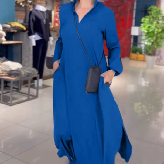 Damen Langblusenkleid mit praktischen Seitentaschen und modernem Schnitt EB