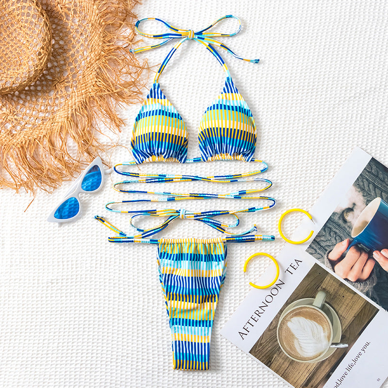 Damen Bandeau-Bikini mit modischen Streifen und anpassbaren Trägersystem EB