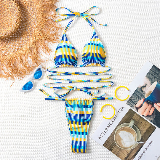 Damen Bandeau-Bikini mit modischen Streifen und anpassbaren Trägersystem EB