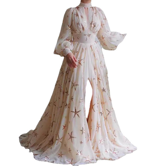 Damen Elegantes Abendkleid mit opulenter Transparenz und funkelnden Pailletten EB