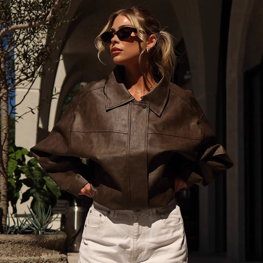 Damen Kunstlederjacke mit lässigem Oversized-Schnitt EB