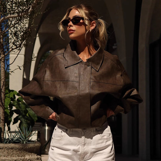 Damen Kunstlederjacke mit lässigem Oversized-Schnitt EB
