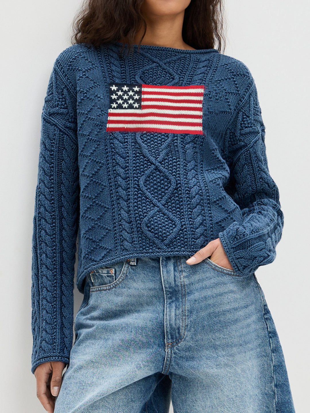 Damen Strickpullover mit amerikanischem Flaggen-Design EB