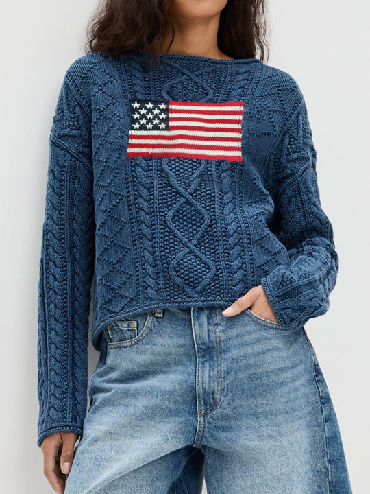 Damen Strickpullover mit amerikanischem Flaggen-Design EB