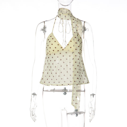 Damen Verspieltes Polka Dot Top mit Halter-Design und schickem Bindedetail EB