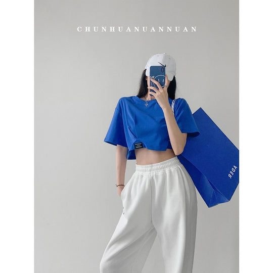Damen cropped Freizeitoberteil mit lässigem Schnitt und elastischem Saum EB