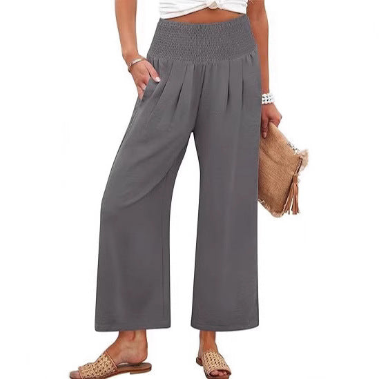 Damen Weite Culotte-Hose mit elastischem Bund und Falten EB