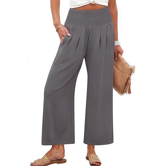 Damen Weite Culotte-Hose mit elastischem Bund und Falten EB
