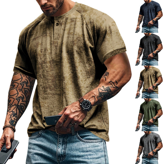 Herren lässiges Kurzarm-Henley-T-Shirt mit strukturiertem Design EB