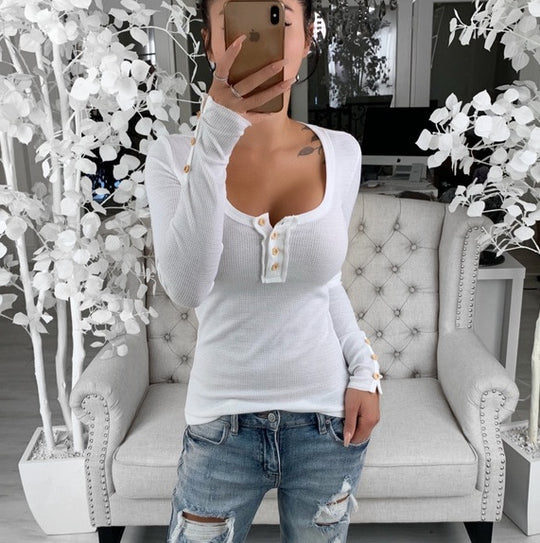 Damen Langarmshirt mit eleganten Knopfdetails EB