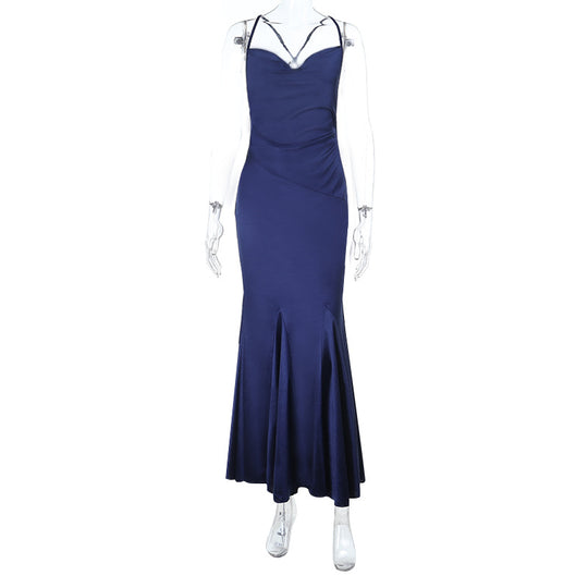Damen elegantes Maxikleid mit verführerischem Schnitt und feinen Spaghettiträgern EB