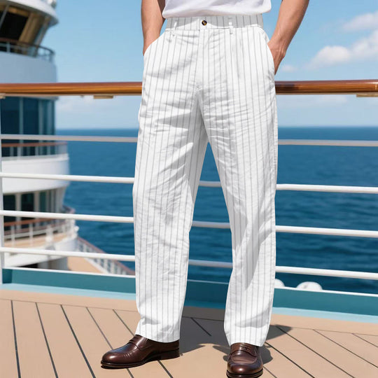 Herren nan elegante Nadelstreifen-Anzughose mit weitem Bein, Bügelfalte und hohem Bund EB