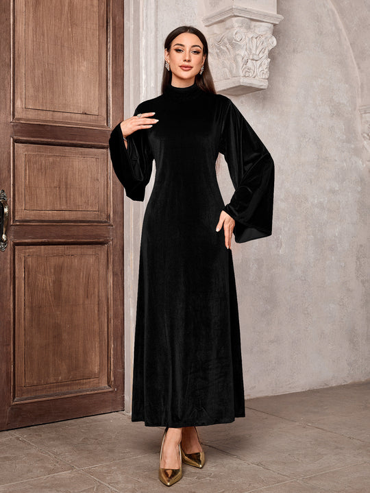 Damen Elegantes Maxikleid mit weitem Kragen und extravaganten Ärmeln EB
