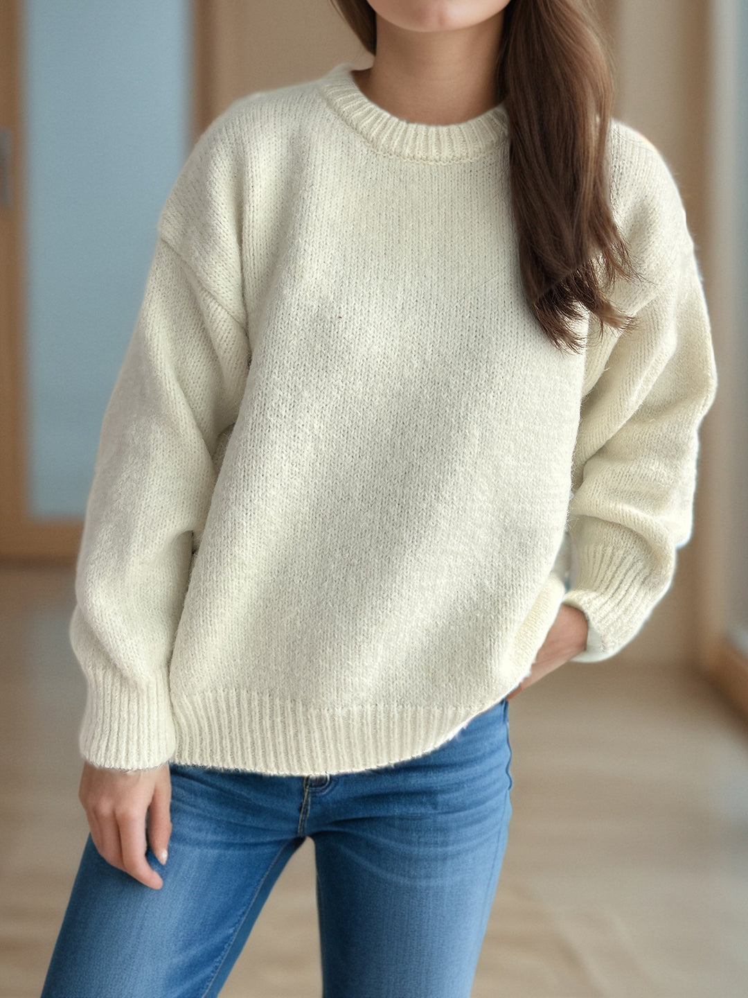 Damen lässiger Oversize-Pullover mit strukturiertem Maschenmuster EB