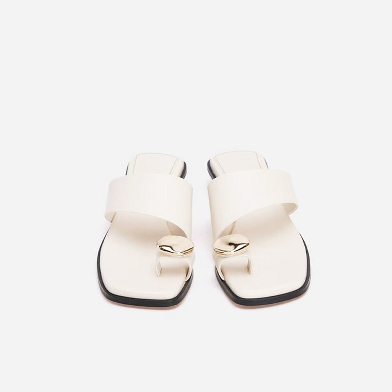 Damen Edle Zehentrenner-Sandalen mit glänzenden Akzenten EB