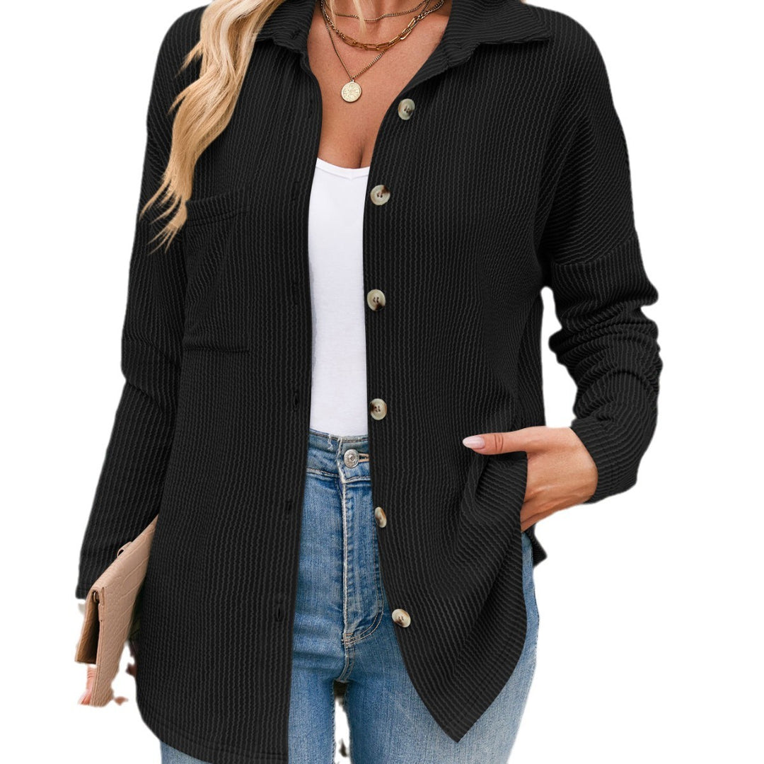 Damen Strukturierte Button-Down-Bluse mit Taschen EB