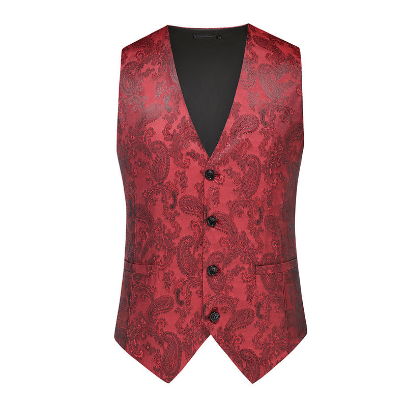 Herren nan feine Jacquard-Anzugweste mit V-Ausschnitt, Zierknöpfen und schmaler Silhouette EB