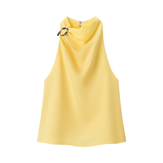 Damen Seidenbluse mit asymmetrischem Kragen und dekorativem Ring EB