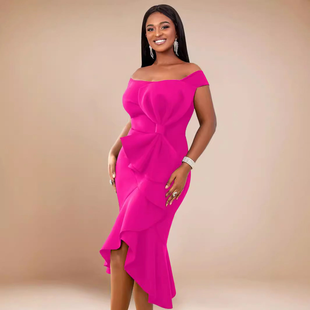 Damen Elegantes Wickelkleid mit Rüschen und Off-Shoulder Design EB