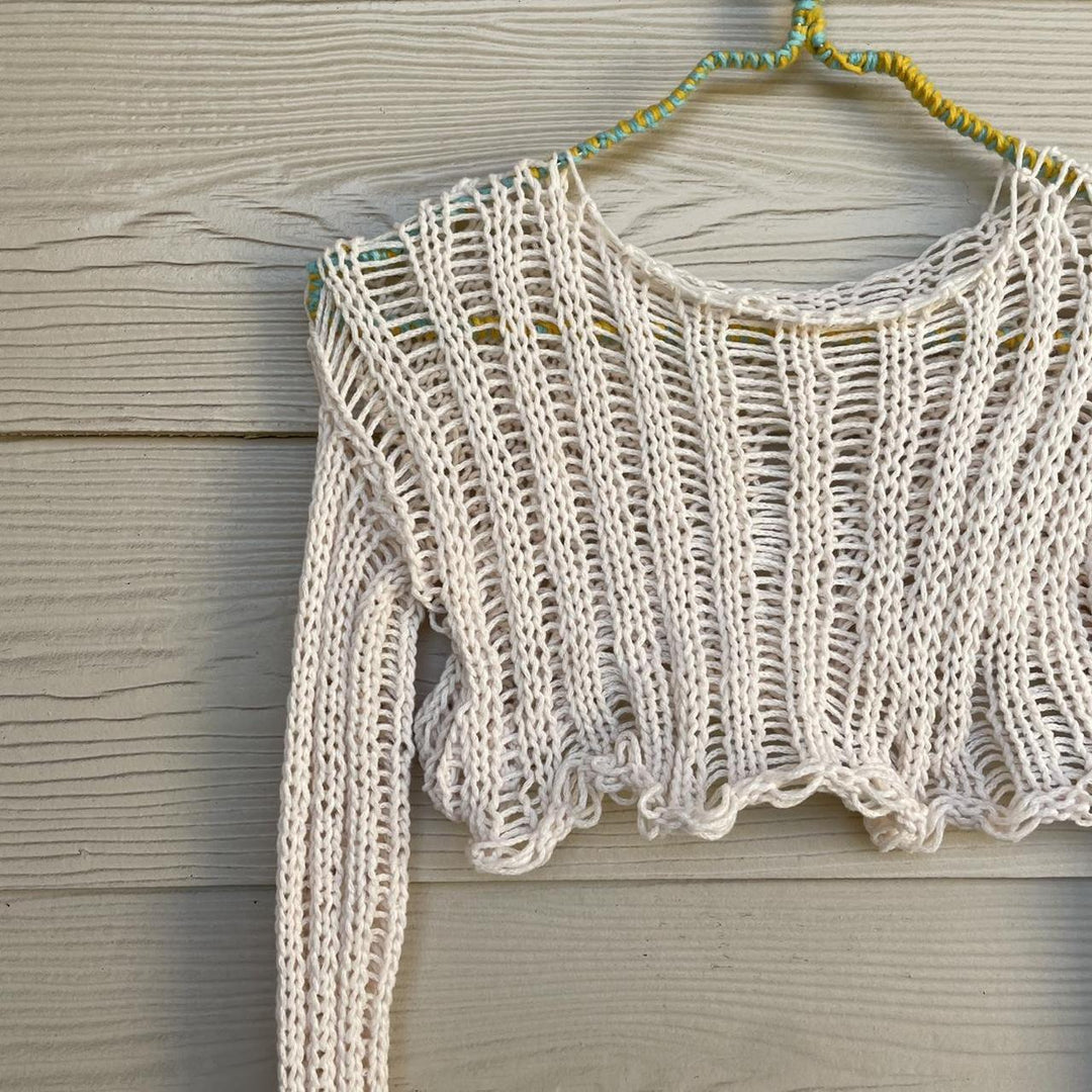 Damen gehäkeltes Crop-Top mit offenen Ärmeln und lässigem Design EB