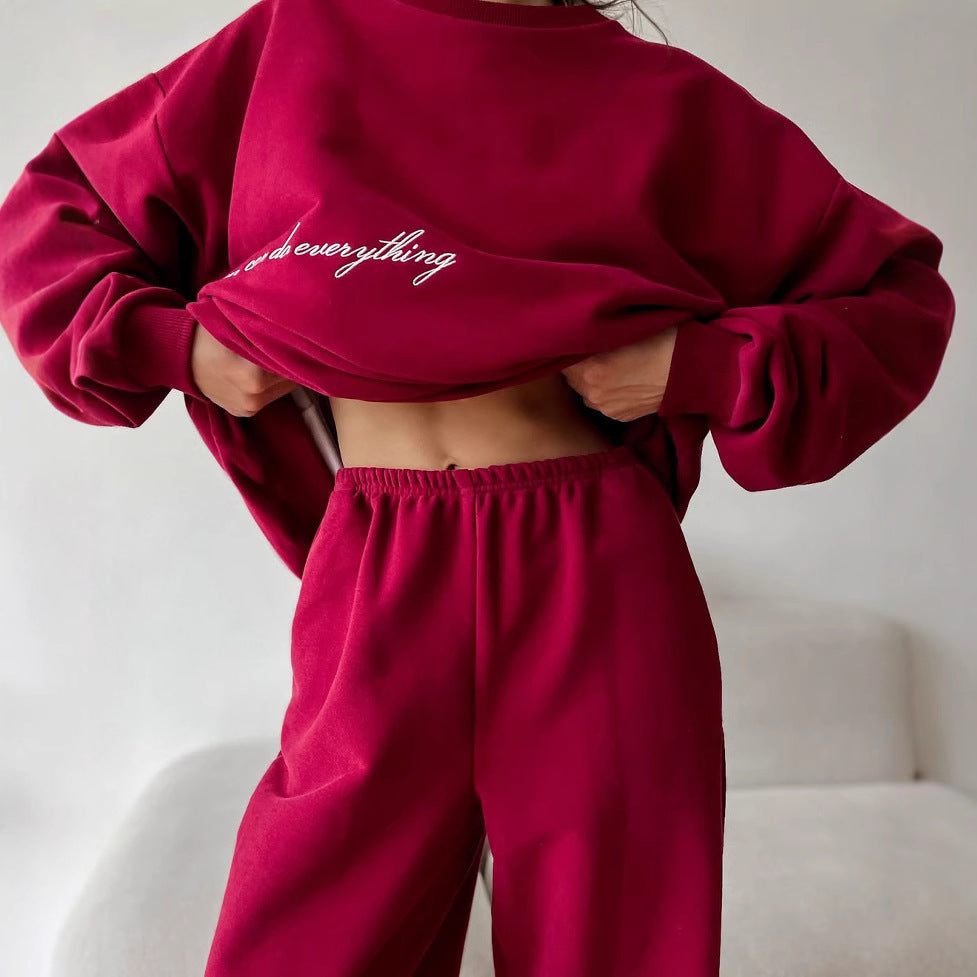 Damen Oversized Sweatshirt und hochgeschnittene Jogginghose Loungewear-Set aus weichem Baumwollfleece mit elastischem Bund EB