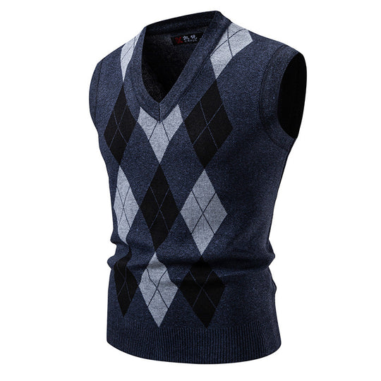 Herren ärmellose Strickweste mit klassischem Rautenmuster EB