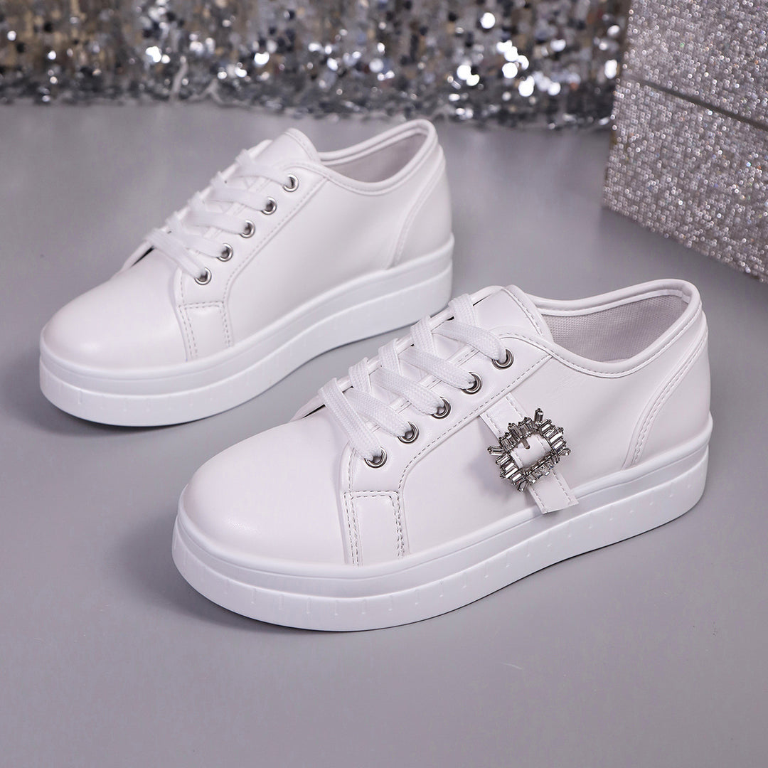 Damen modische Plateausneakers aus hochwertigem mit dekorativem Kristallbesatz EB