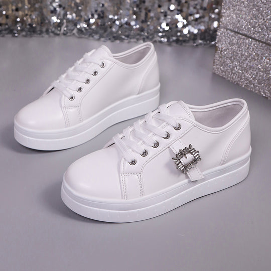 Damen modische Plateausneakers aus hochwertigem mit dekorativem Kristallbesatz EB