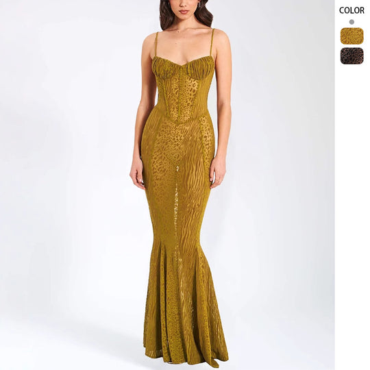 Damen Elegantes Bodycon-Maxi-Kleid mit raffiniertem Bustier-Oberteil und schwingendem Saum EB
