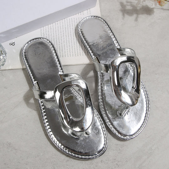Damen modische Flip-Flops mit glanzvollem Metallelement EB