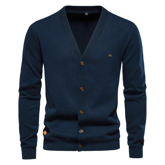 Herren Strickjacke mit V-Ausschnitt und modischen Holzknöpfen EB