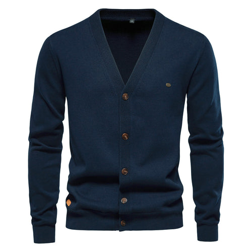 Herren Strickjacke mit V-Ausschnitt und modischen Holzknöpfen EB