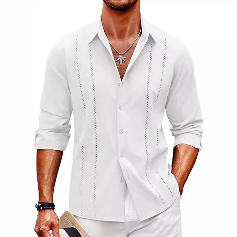 Herren elegante Langarmbluse mit feinem Streifenmuster EB