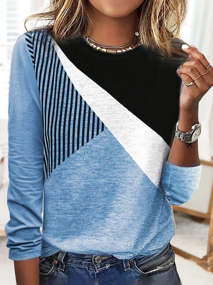 Damen Colorblock-Sweatshirt mit diagonaler Panel-Optik und Streifenbesatz EB