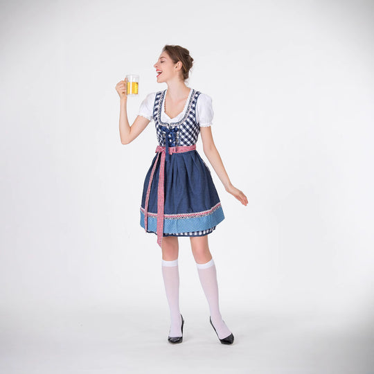 Damen Trachtenkleid mit traditionellem Karomuster und schwingendem Unterrock EB