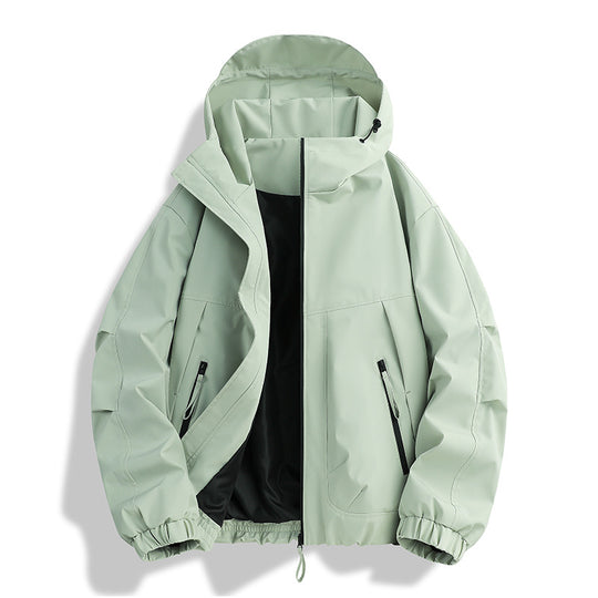 Herren wasserdichter Hooded-Utility-Parka mit verschweißten Nähten, verstellbarer Kapuze und verdeckten Reißverschlusstaschen EB