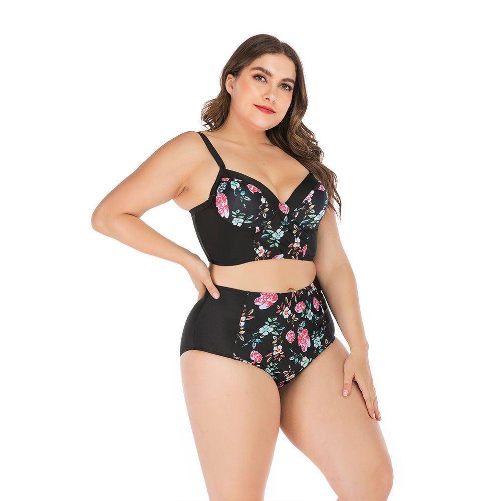 Damen Hochtailliertes Bikini-Set mit floralem Oberteil und unterstützendem Schnitt EB