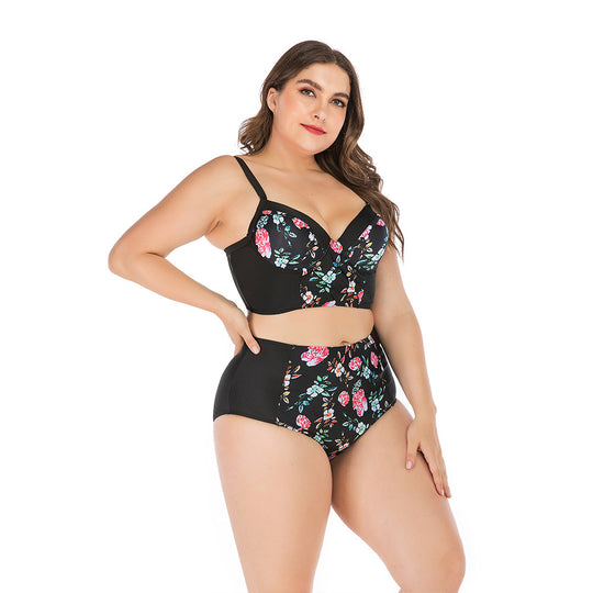 Damen Hochtailliertes Bikini-Set mit floralem Oberteil und unterstützendem Schnitt EB