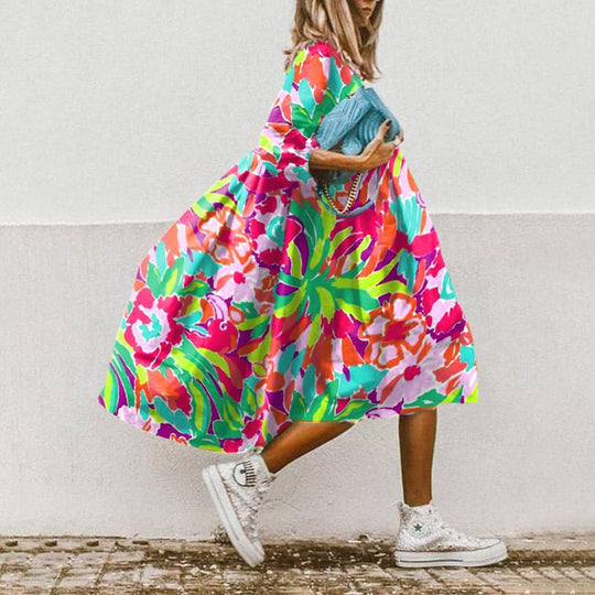 Damen Freizeitkleid mit farbenfrohem Blumendesign EB