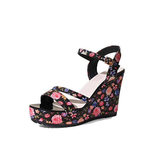 Damen Wedge-Sandalen mit floralen Mustern und komfortablem Fußbett EB