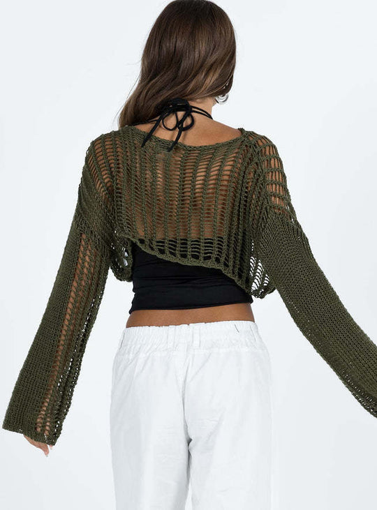 Damen luftige gehäkelte Strickjacke mit weiten Ärmeln EB