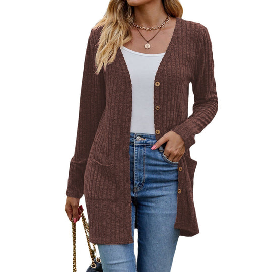 Damen Strickjacke mit langen Ärmeln und praktischen Taschen EB