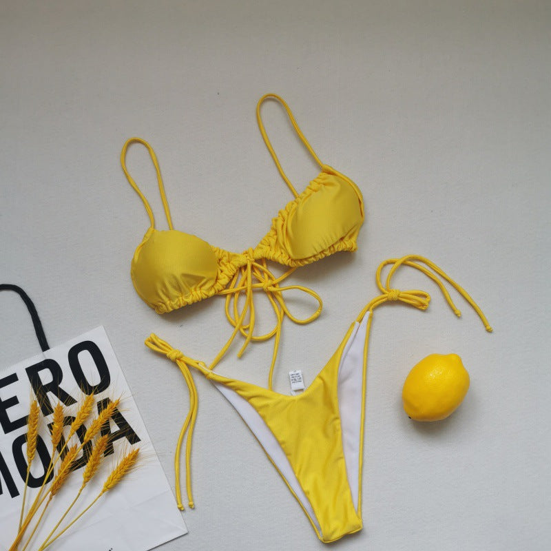 Damen Triangel-Bikini mit verstellbaren Schnürungen und kontrastierenden Akzenten EB