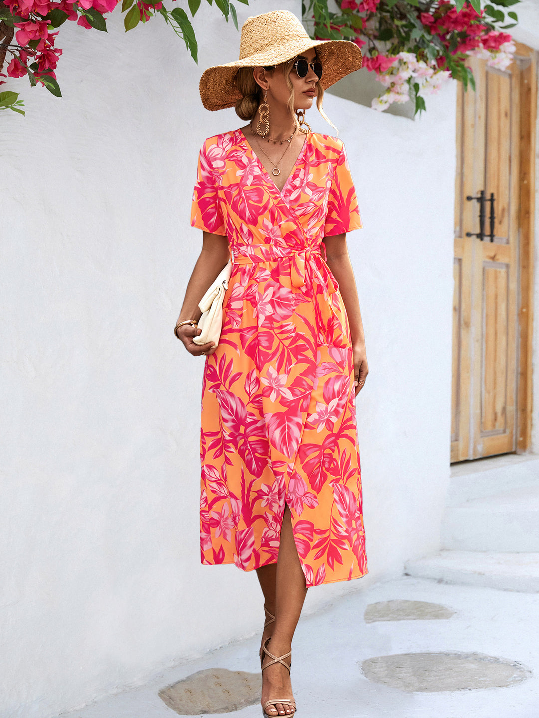 Damen Wickelkleid im floralen Design mit eleganten Rüschendetails EB