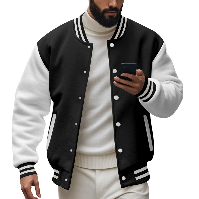Herren nan College-Baseballjacke im Varsity-Stil mit Rippbündchen und Druckknopfleiste EB
