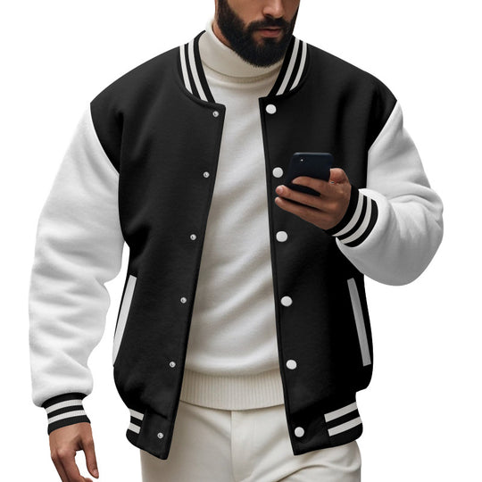 Herren nan College-Baseballjacke im Varsity-Stil mit Rippbündchen und Druckknopfleiste EB