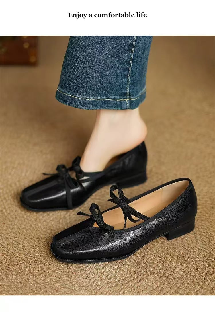 Damen Ballerinas mit femininer Schleifenverzierung und hochwertiger Lederoberfläche EB