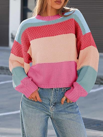 Damen Grobstrickpullover mit Farbblockdesign und oversized Schnitt EB