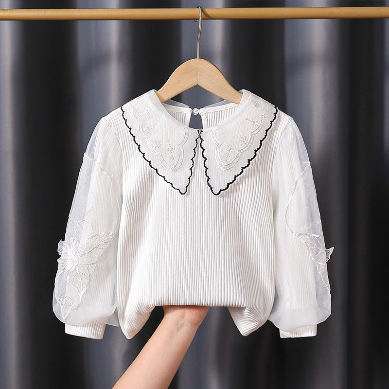 Damen gemütliches Sweatshirt mit transparenten Puffärmeln EB