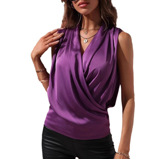 Damen elegantes Oberteil mit Wickeldesign und gerafftem Schnitt EB